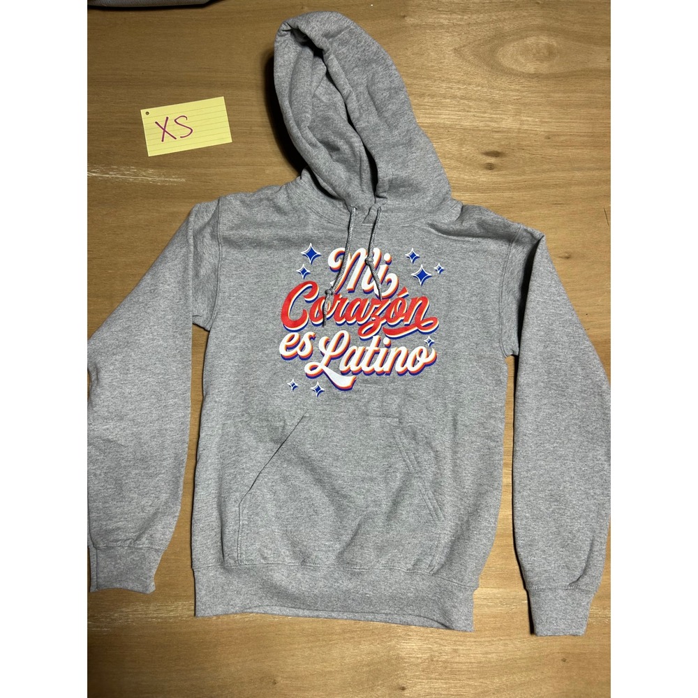 Hybrid Hoodie Kids XS Grey Mi Corazón es Latino Graphic Pullover Sweatshirt